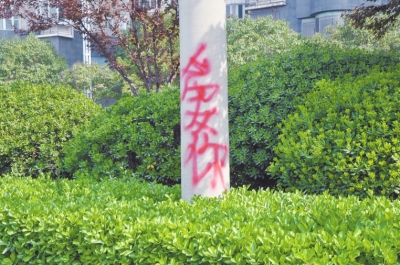 CBD路段的燈桿、公交站牌、垃圾桶、橋梁等均未幸免