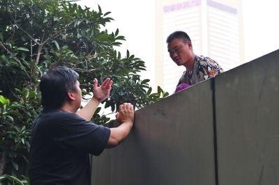 黃主任站在獨木樁上與男子交談了近半小時。