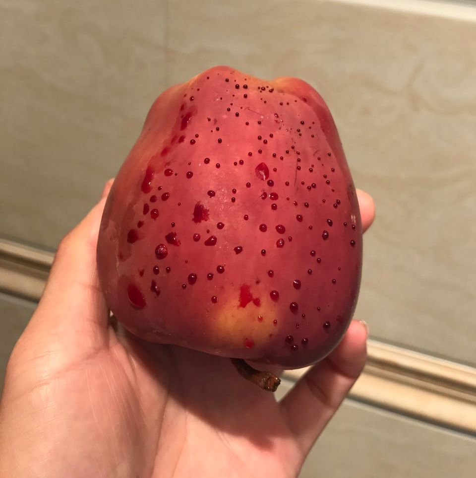 嚇懵！女子用熱水泡蘋果結果冒出血珠 咋回事？