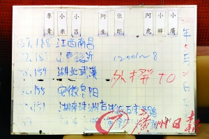 警方繳獲的團伙分工區(qū)域及工分板。廣州日報記者莫偉濃攝
